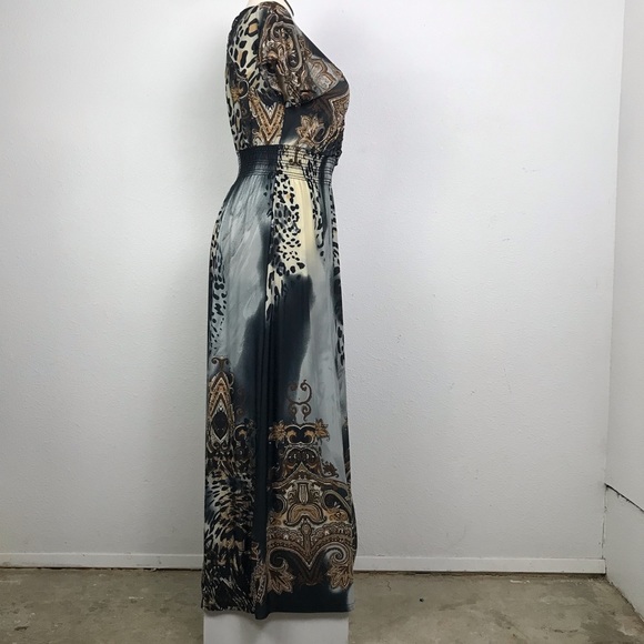 V-Neck Maxi Dress Women’s Size 4 animal print short sleeve Pre owned - Picture 4 of 14